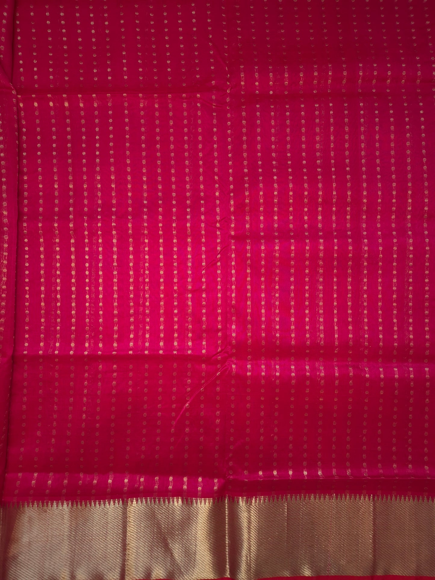 Rani Pink Mangalgiri Kollam Pattu Silk Saree with all-over woven Silver Zari