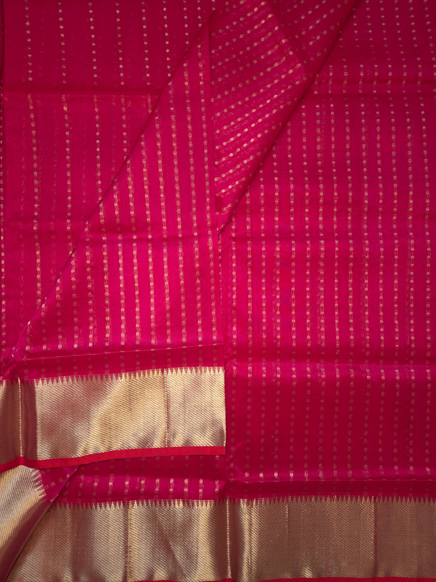 Rani Pink Mangalgiri Kollam Pattu Silk Saree with all-over woven Silver Zari