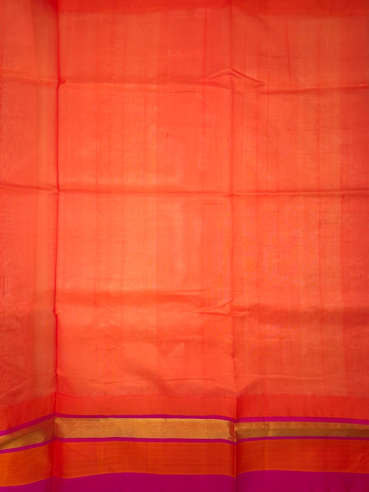 Off White Silk Cotton Saree with Orange and Pink Border
