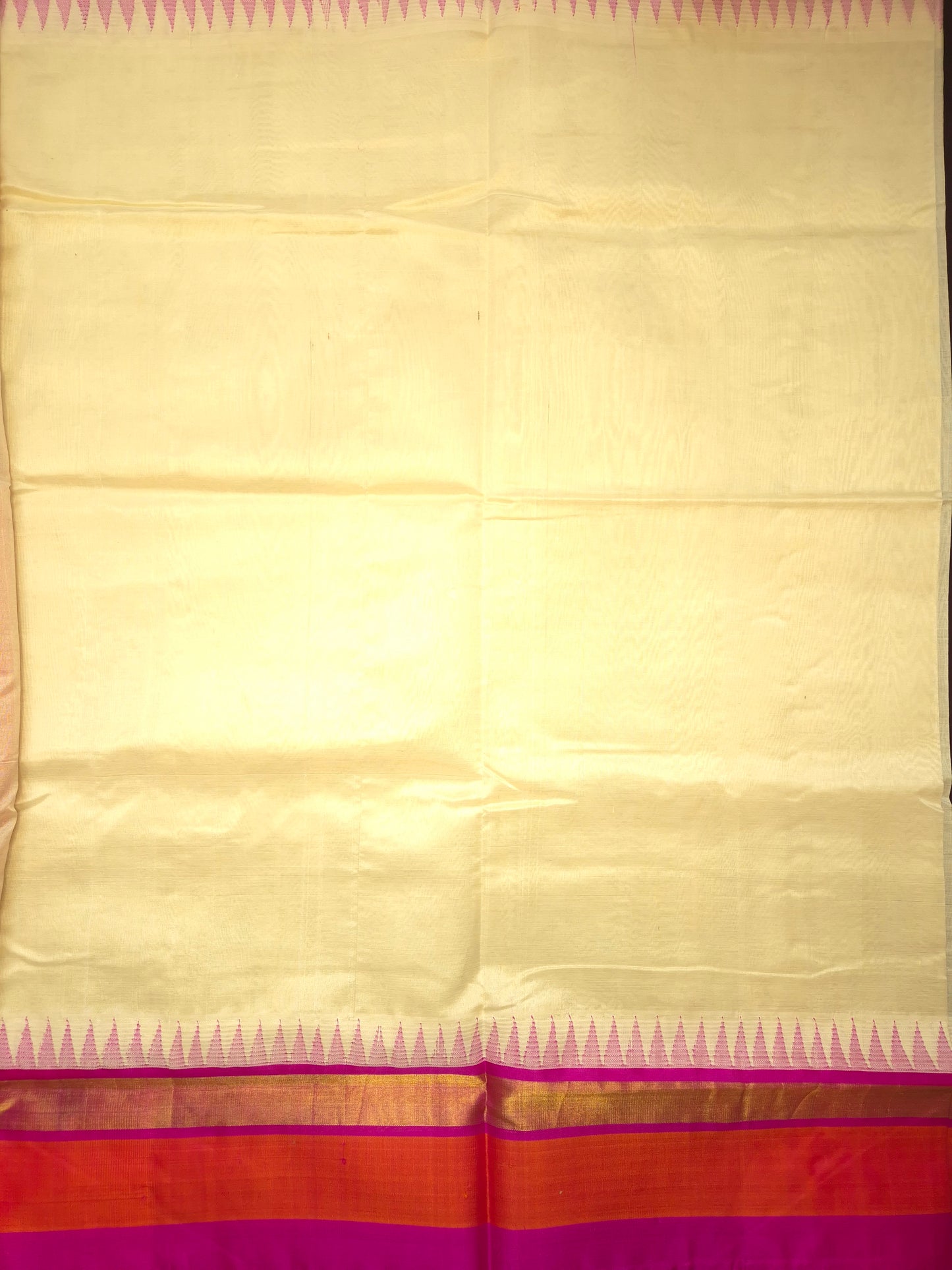 Off White Silk Cotton Saree with Orange and Pink Border