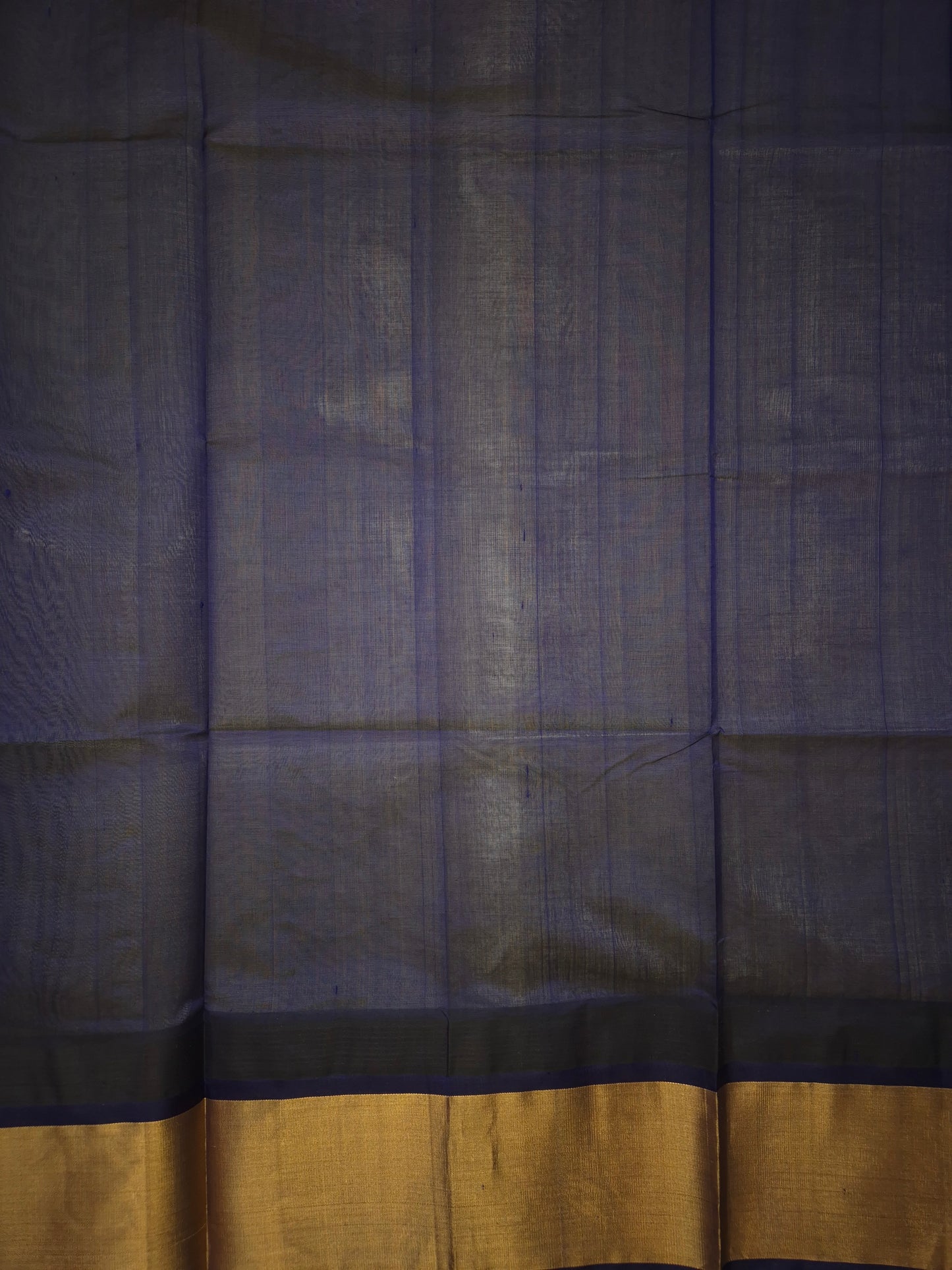 Off White Silk Cotton Saree with Dark Blue Temple Border