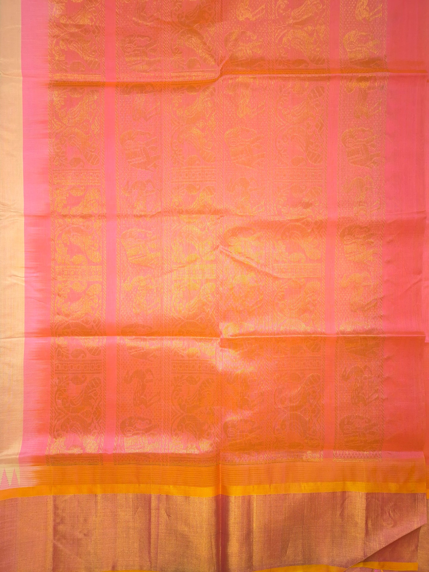 Off White Silk Cotton Saree with Light Pink Border