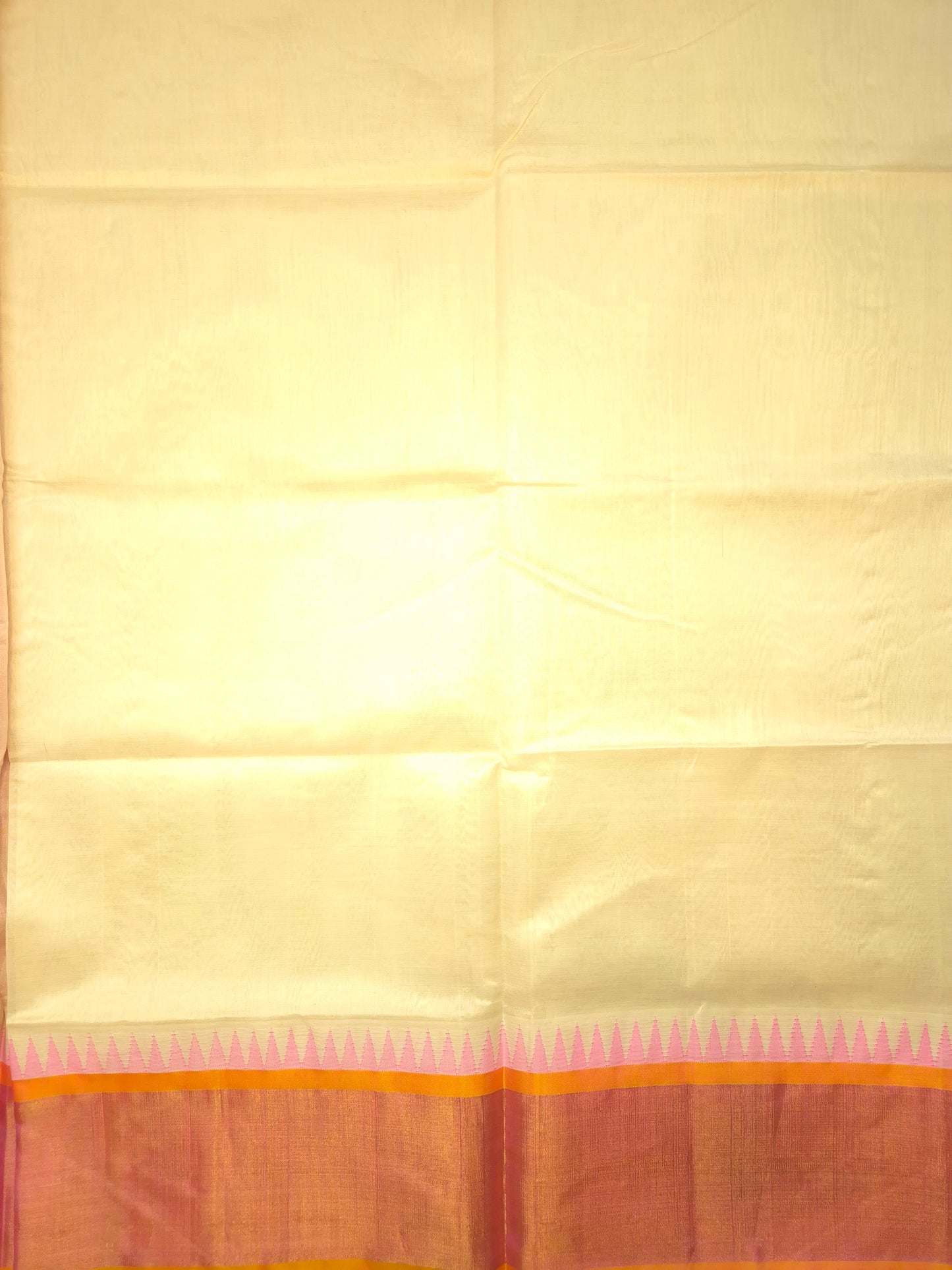 Off White Silk Cotton Saree with Light Pink Border