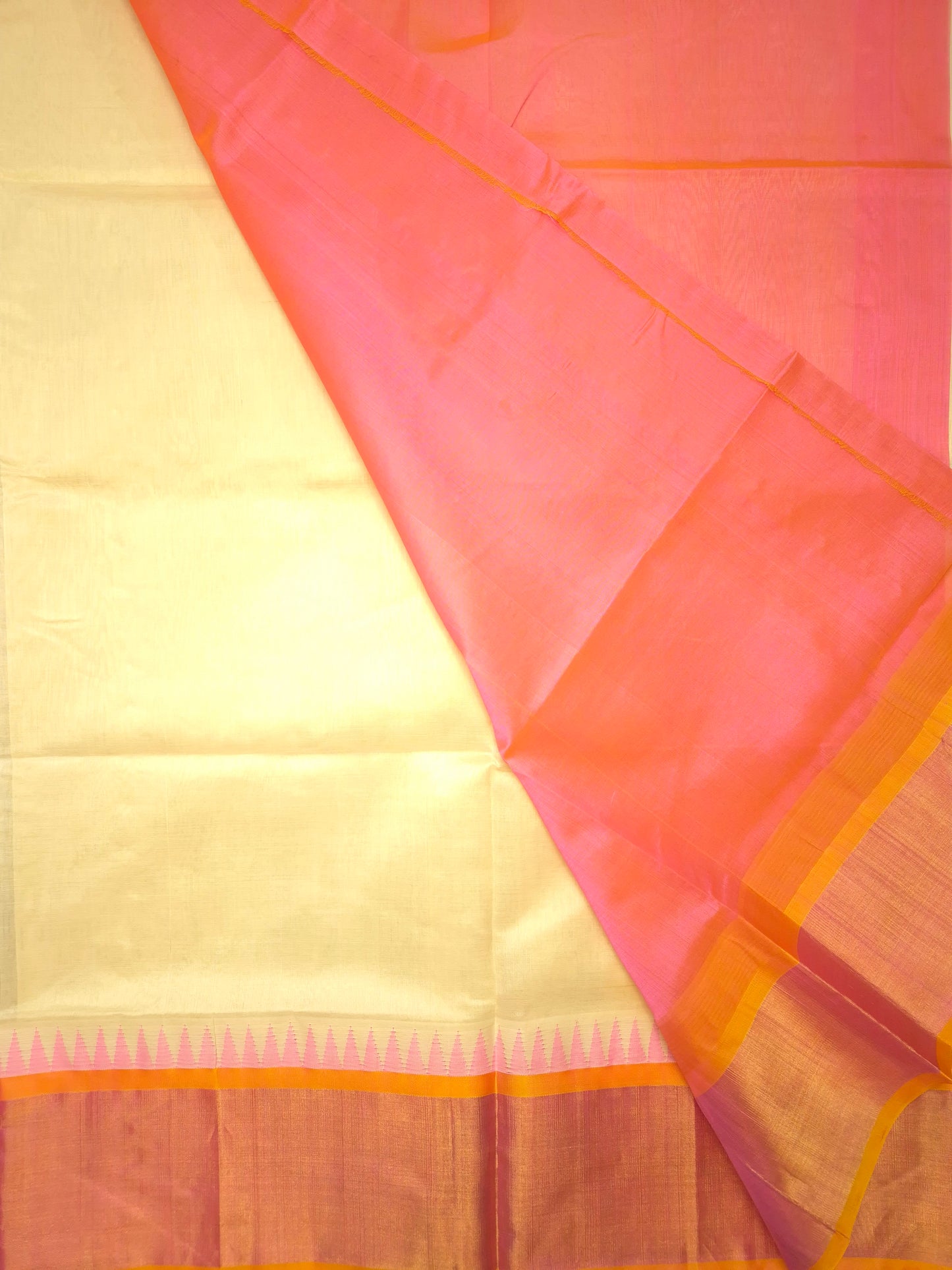 Off White Silk Cotton Saree with Light Pink Border