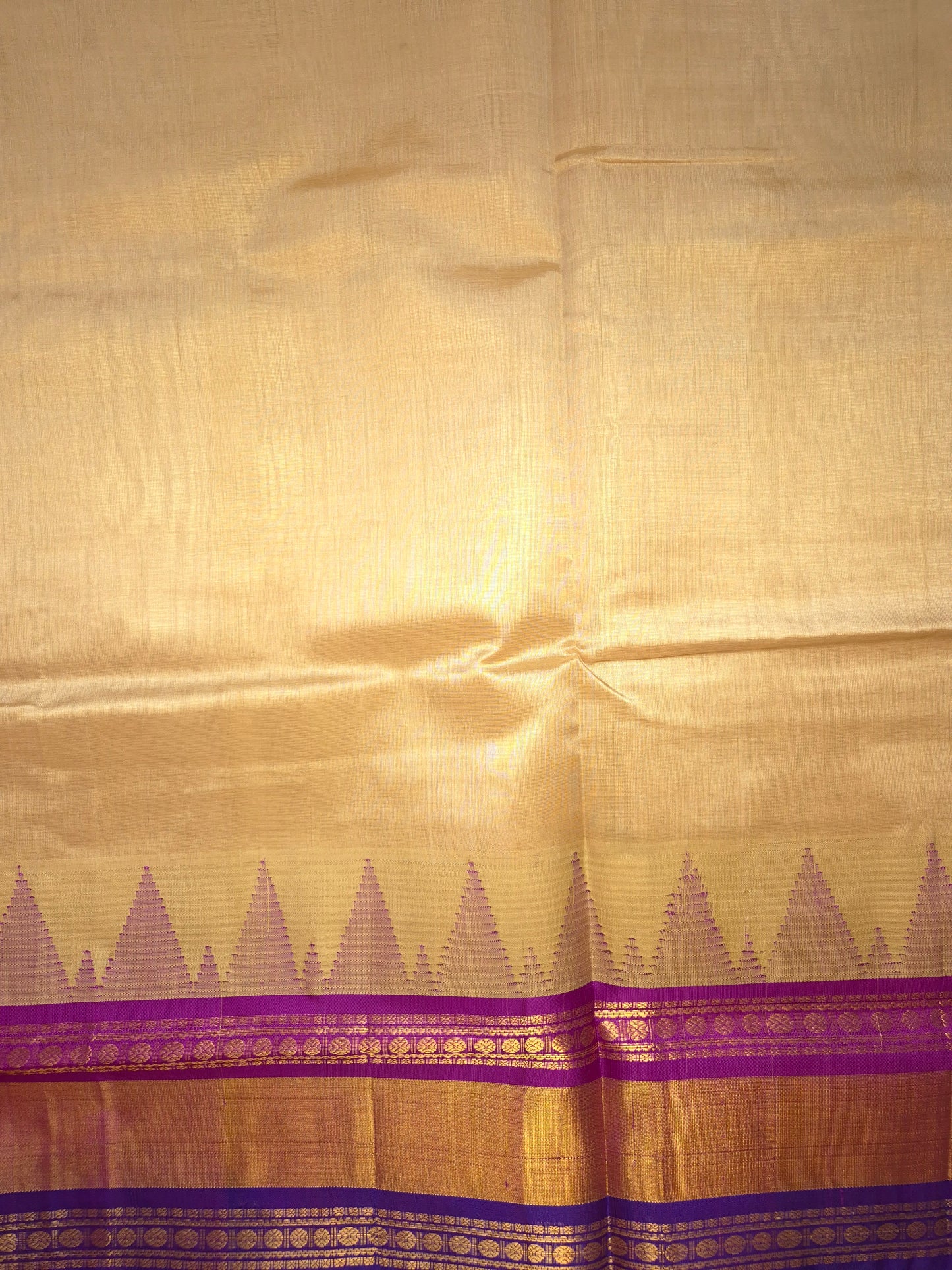Beige Korvai Silk Cotton Saree with Magenta Border