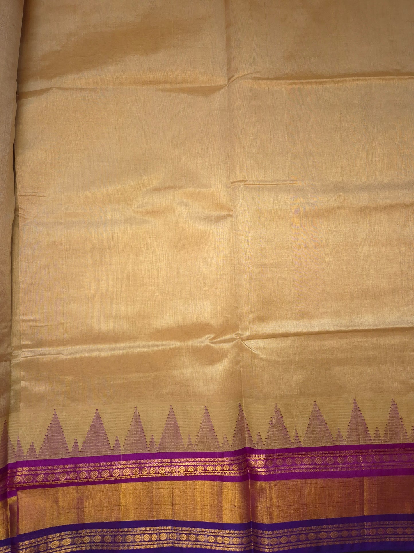 Beige Korvai Silk Cotton Saree with Magenta Border