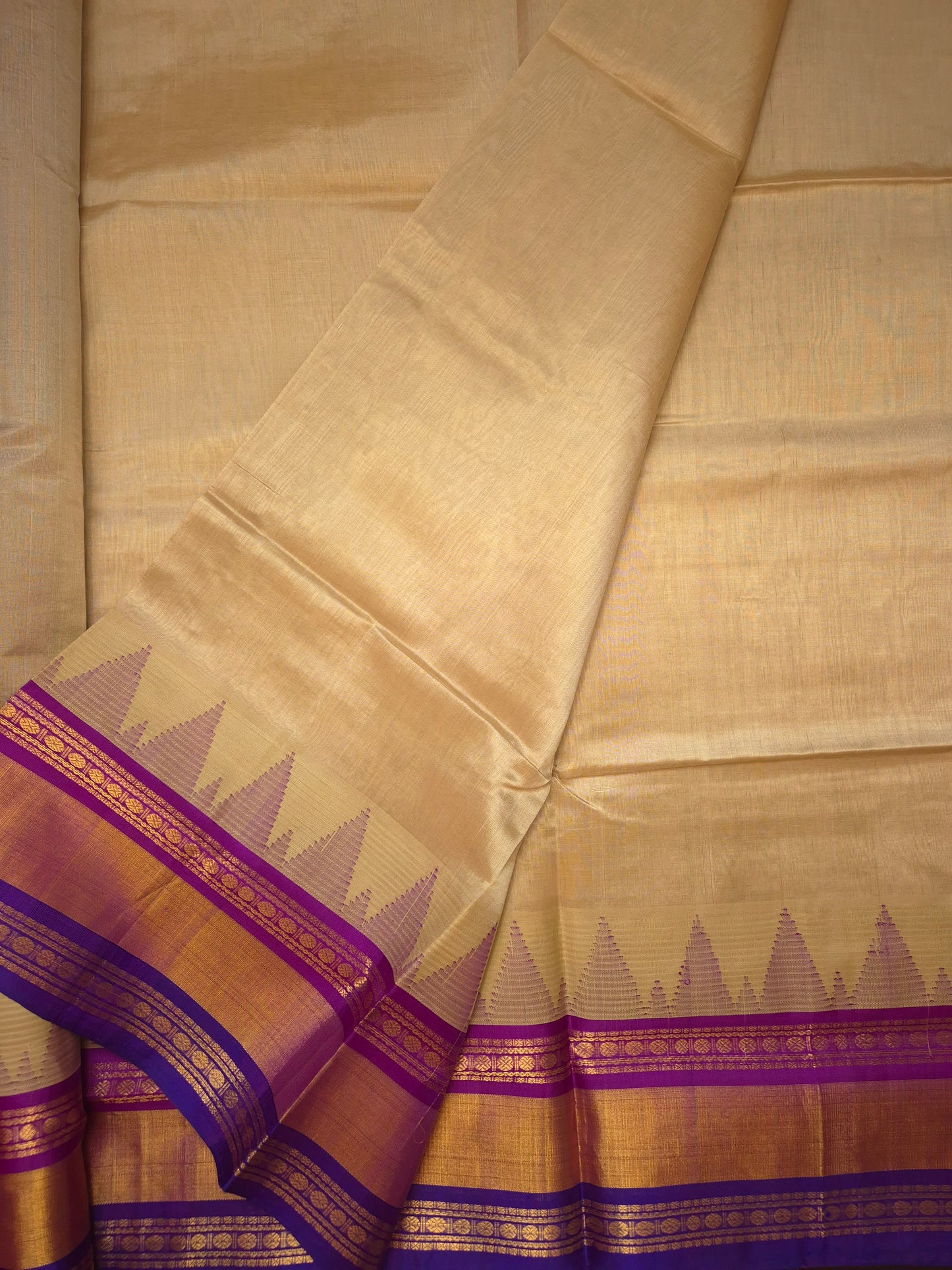 Beige Korvai Silk Cotton Saree with Magenta Border