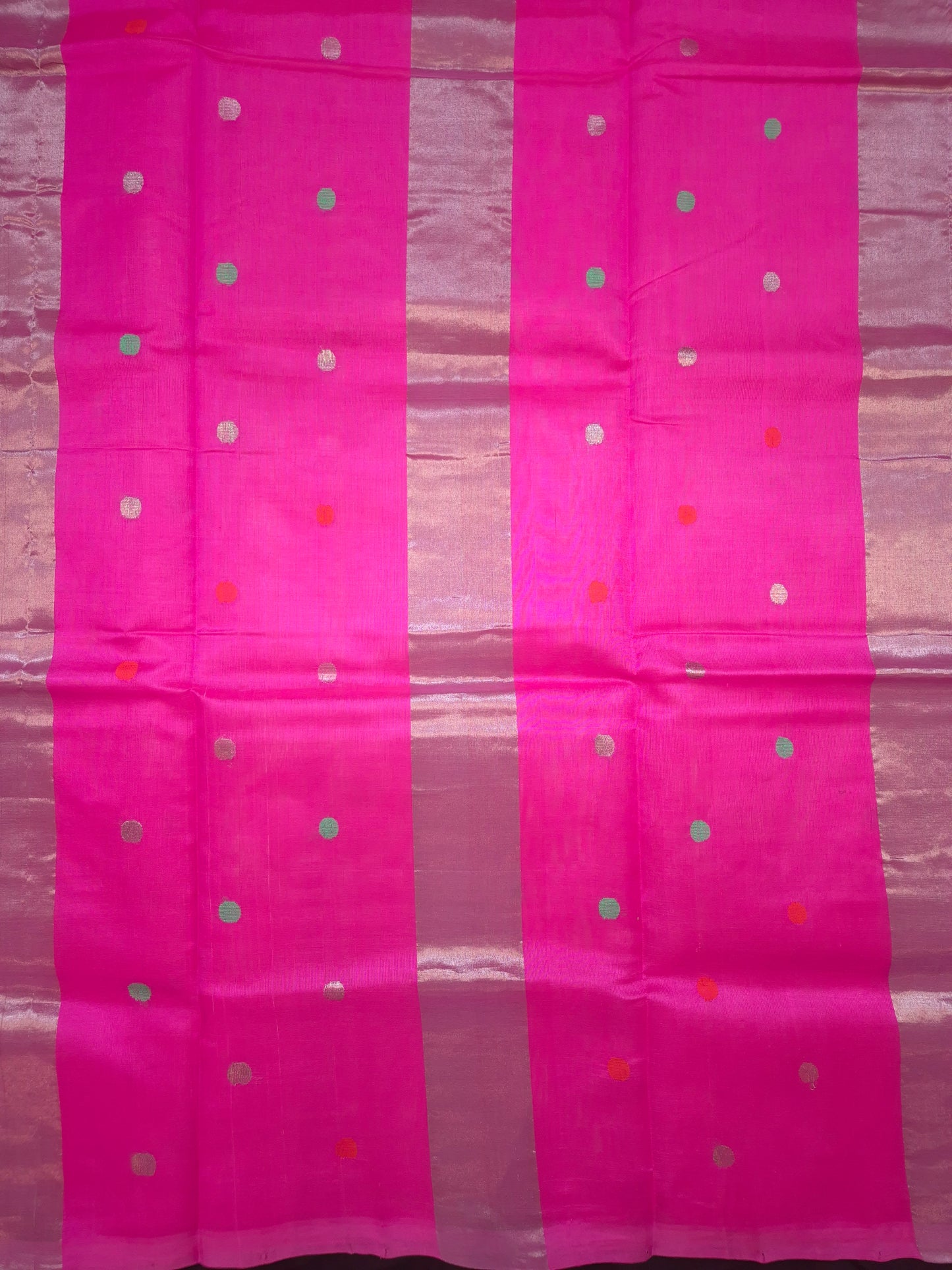 Off-White Sico Silk Saree with Colourful Polka Buttas all over