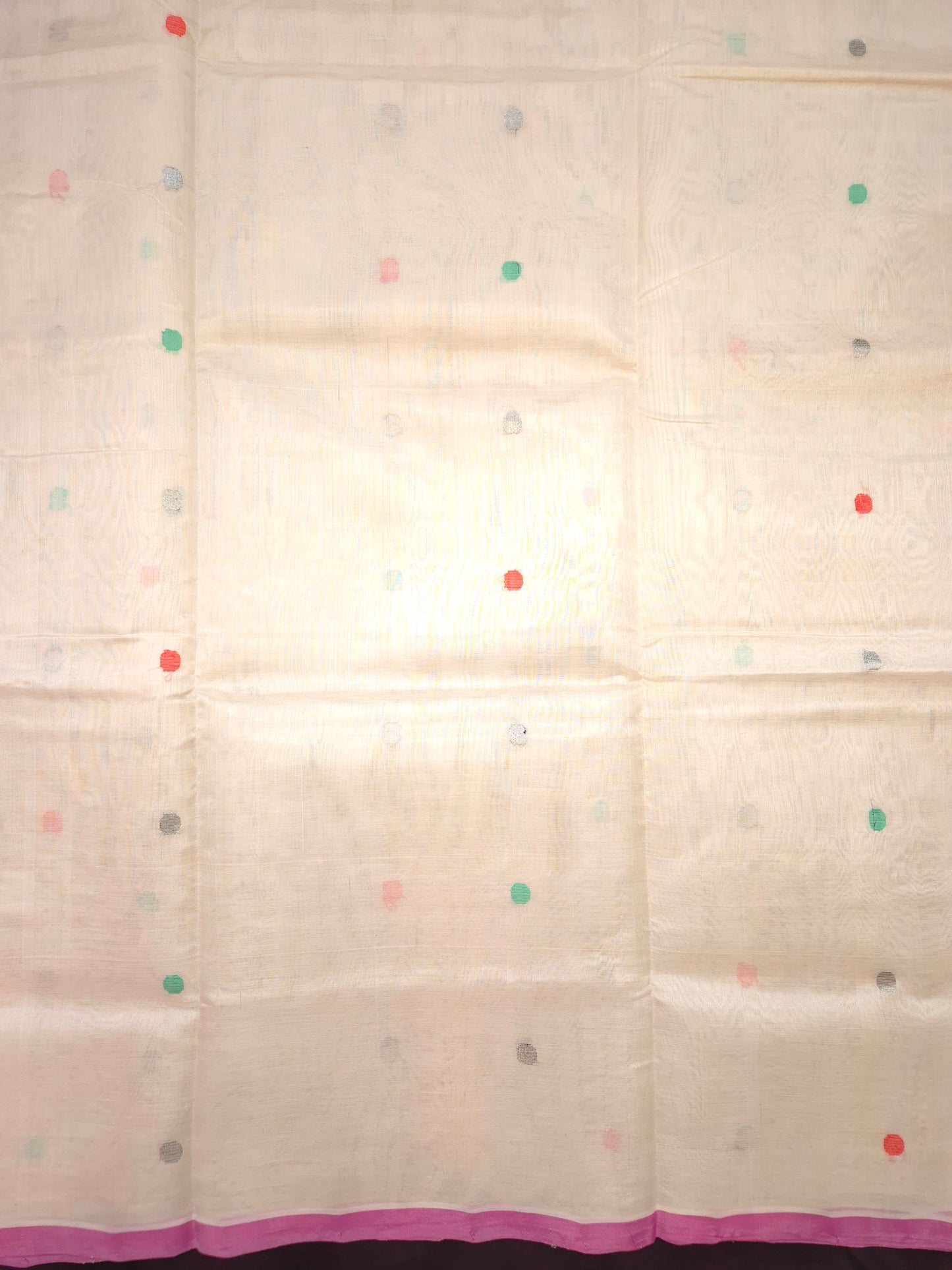 Off-White Sico Silk Saree with Colourful Polka Buttas all over