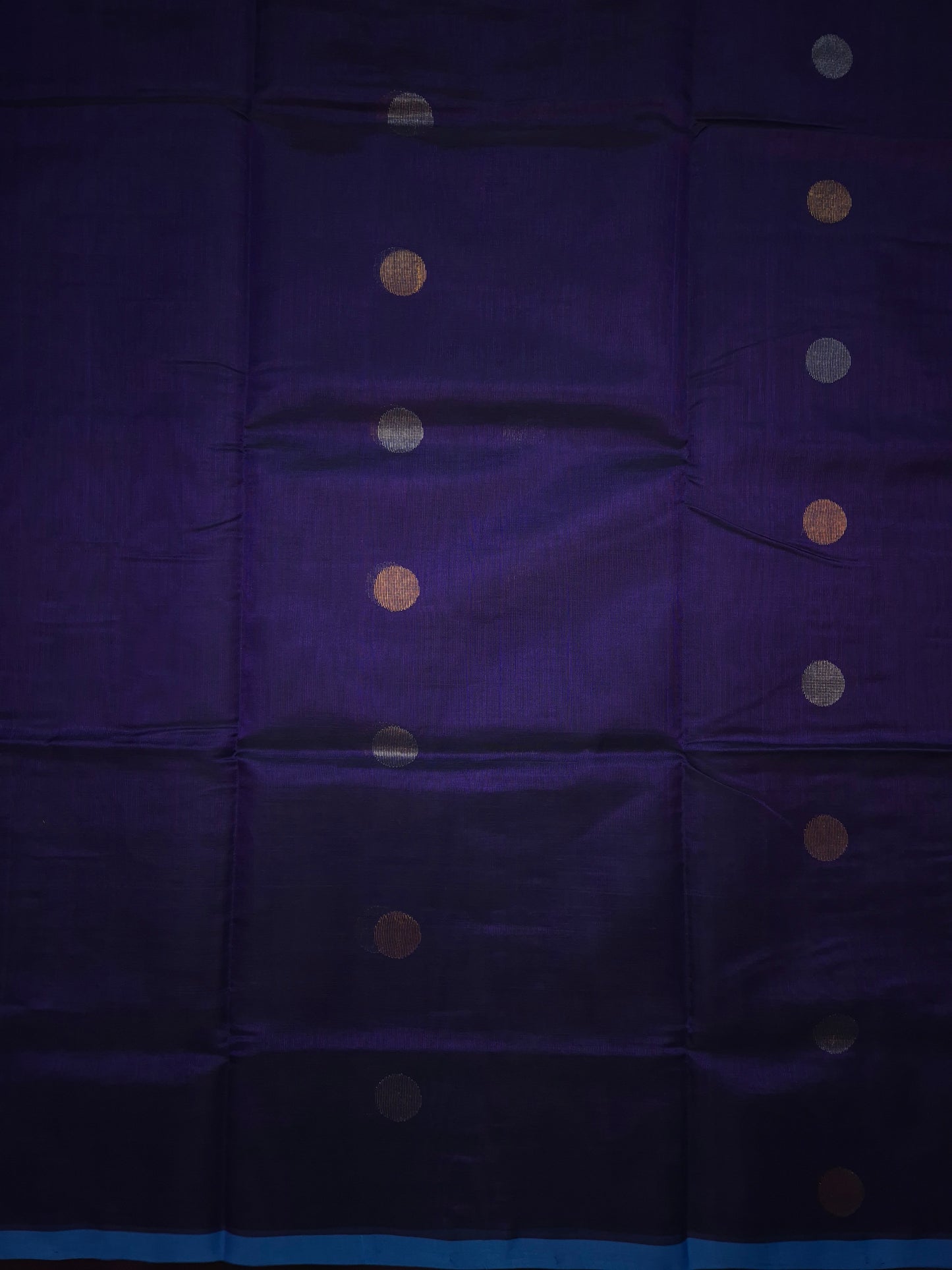 Navy Blue Sico Silk Saree with Golden and Silver Polka all-over Buttas