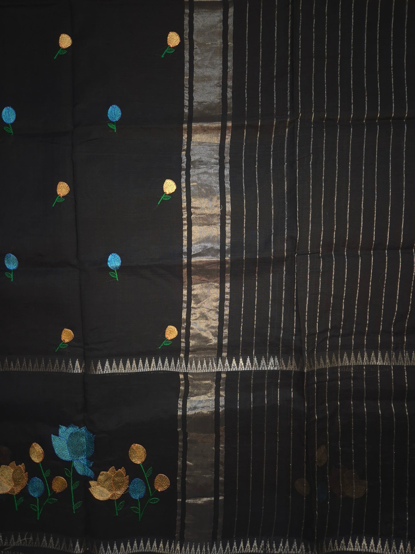 Black Embroidery Mangalgiri Pattu Saree