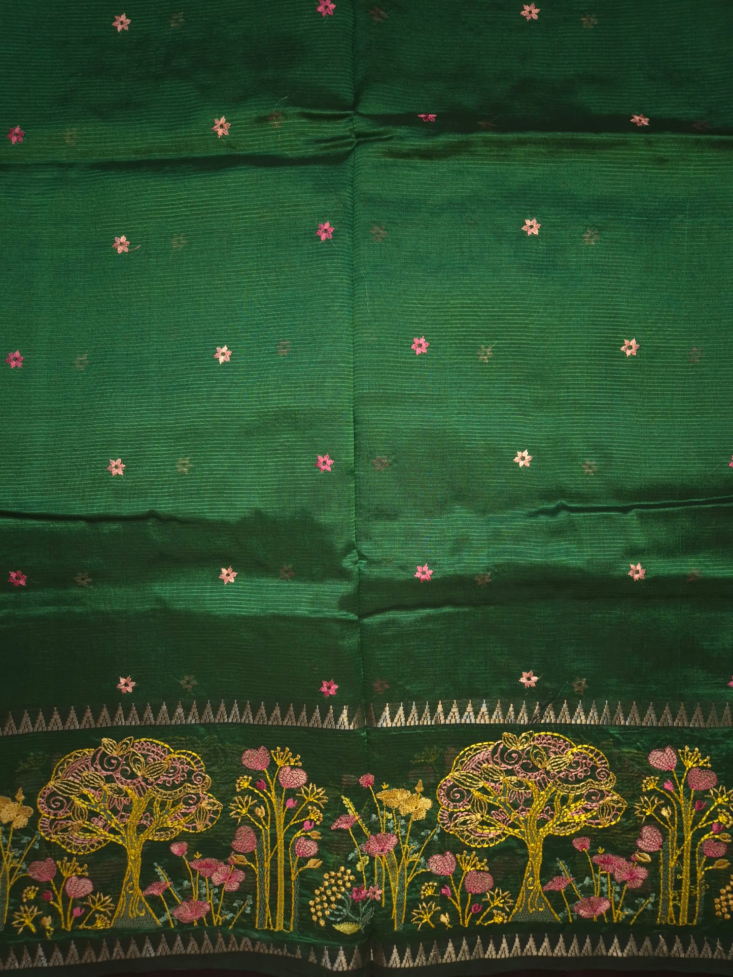 Dark Green Embroidery Mangalgiri Pattu Saree