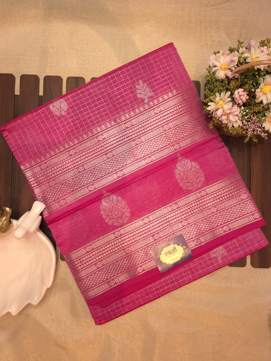 Light Pink Mangalgiri Pattu Silk Saree with Silver Zari