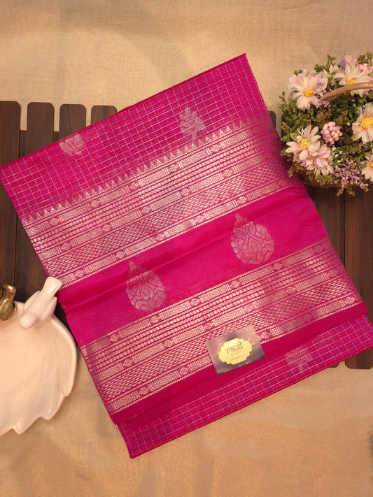 Pink Mangalgiri Pattu Silk Saree with Silver Zari