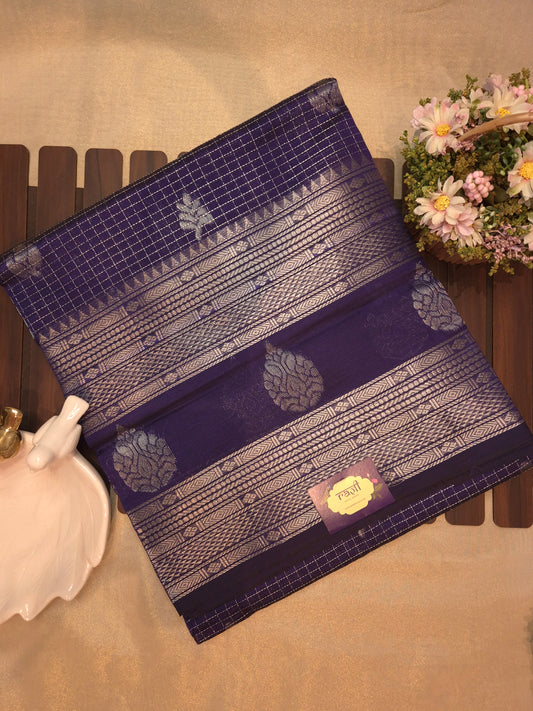 Indigo Mangalgiri Pattu Silk Saree with Silver Zari