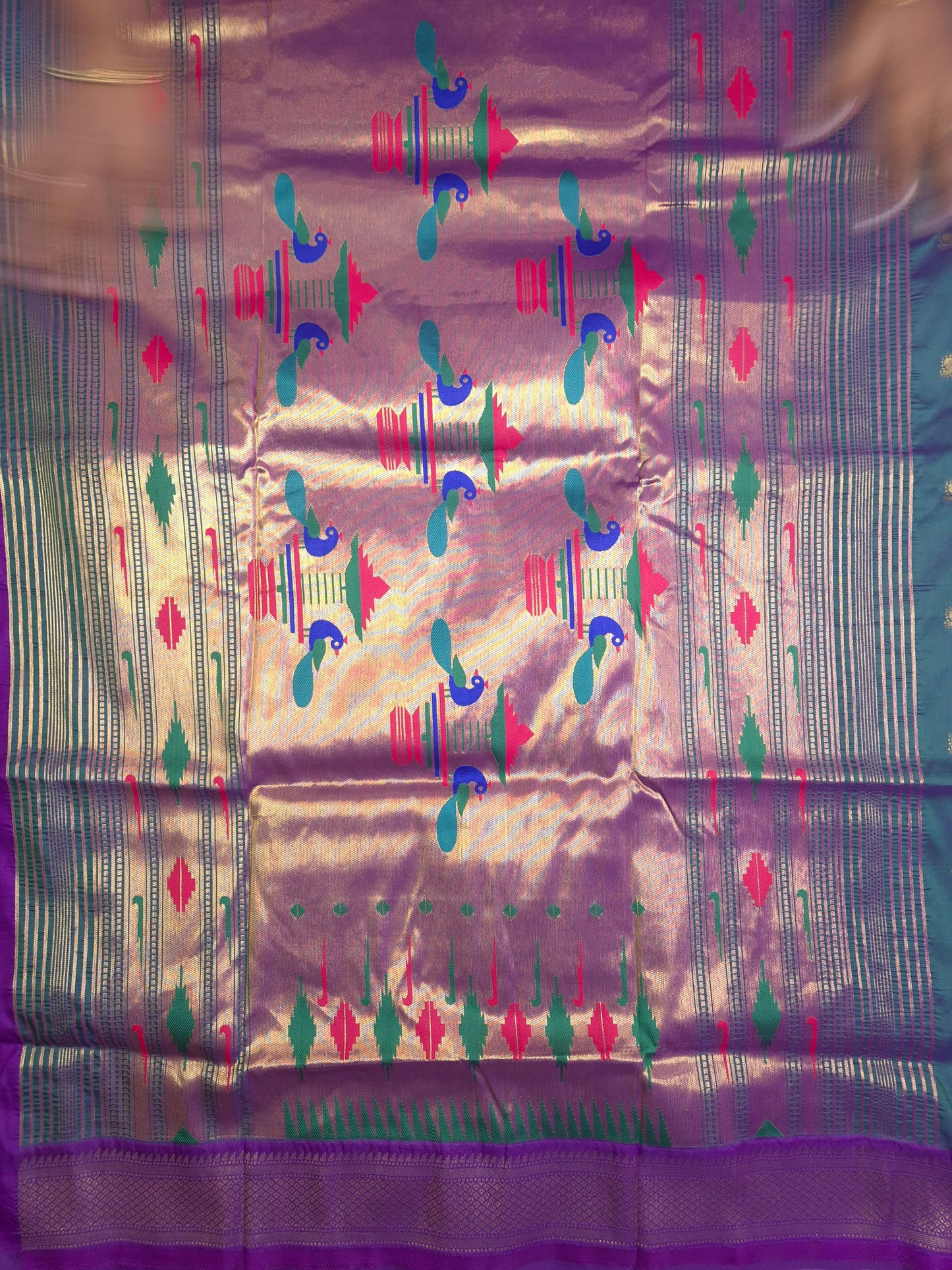 Peacock Green Paithani Saree with Purple Border