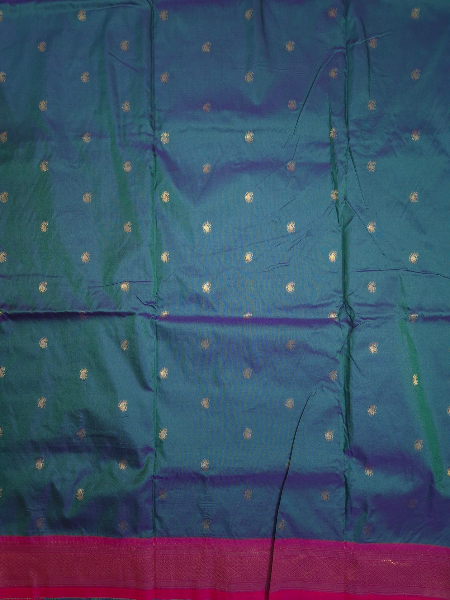 Peacock Green Paithani Saree with Pink Border