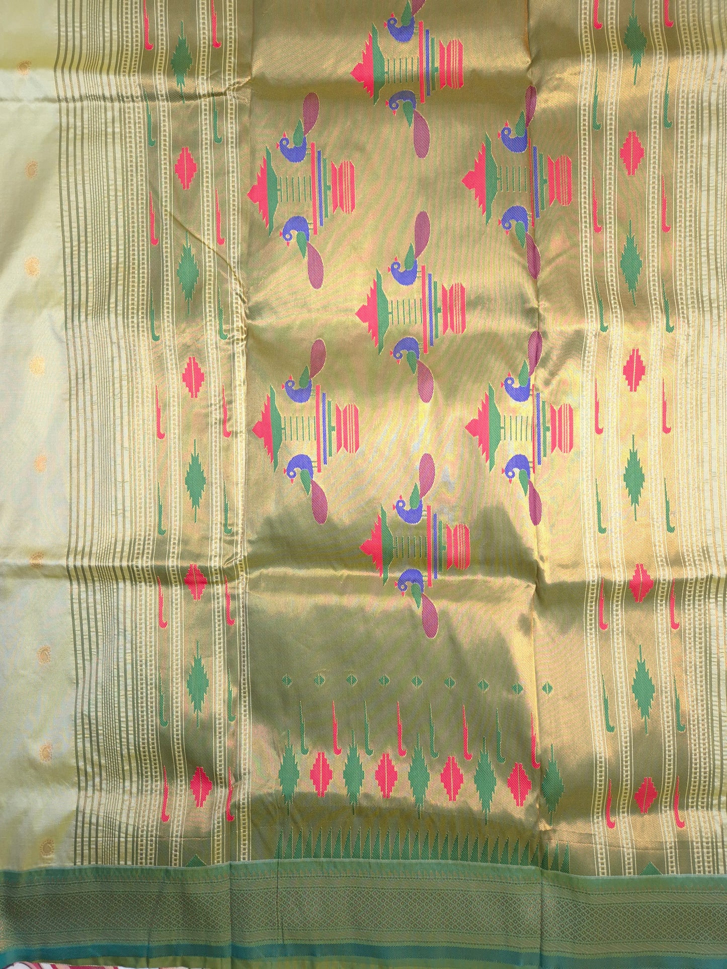 Cream Paithani Saree with Turquoise Border