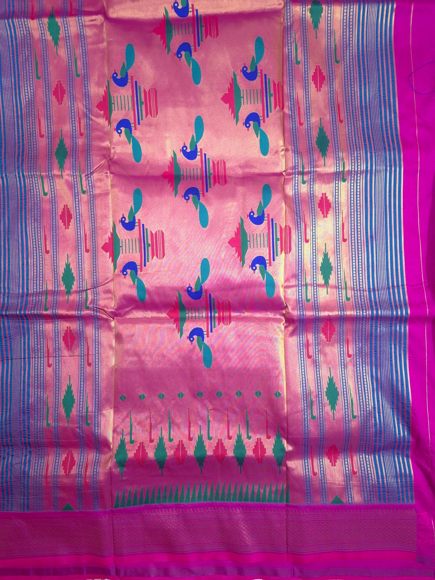 Royal Blue Paithani Saree with Pink Border