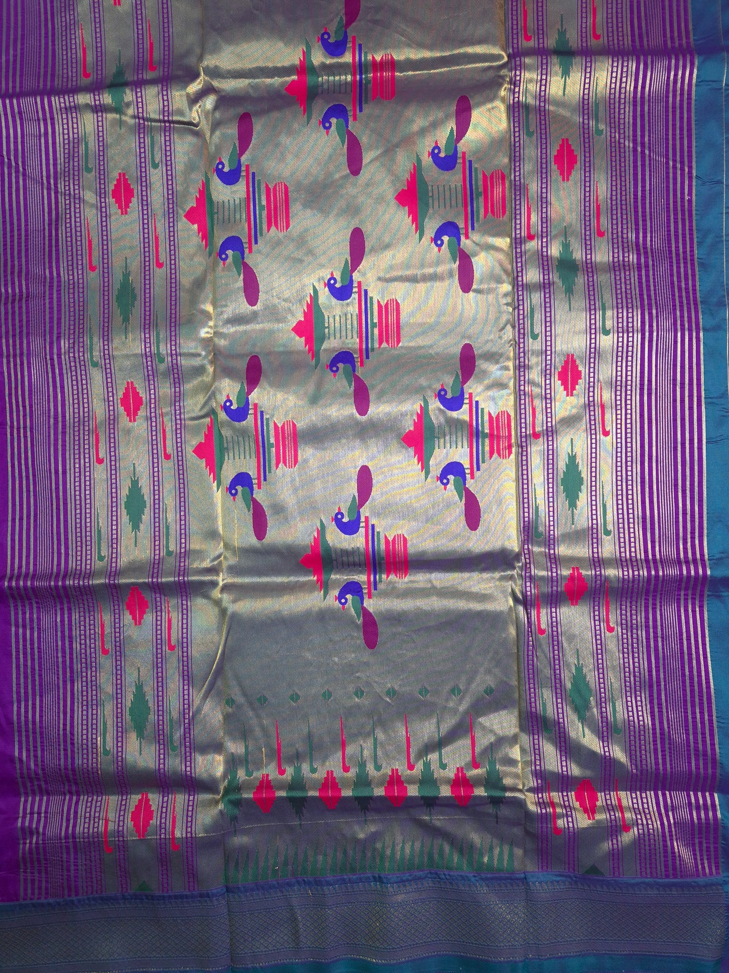 Purple Paithani Saree with Peacock Green Border