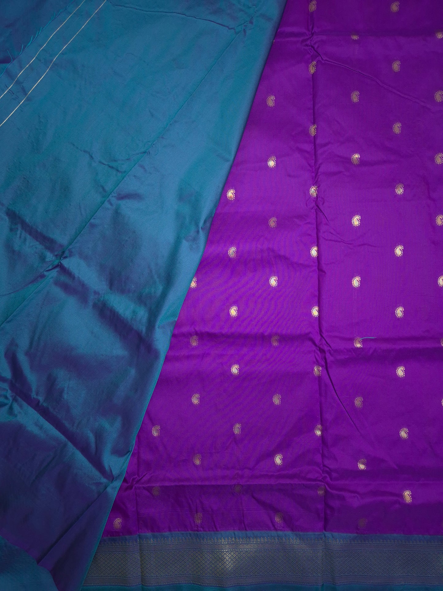 Purple Paithani Saree with Peacock Green Border