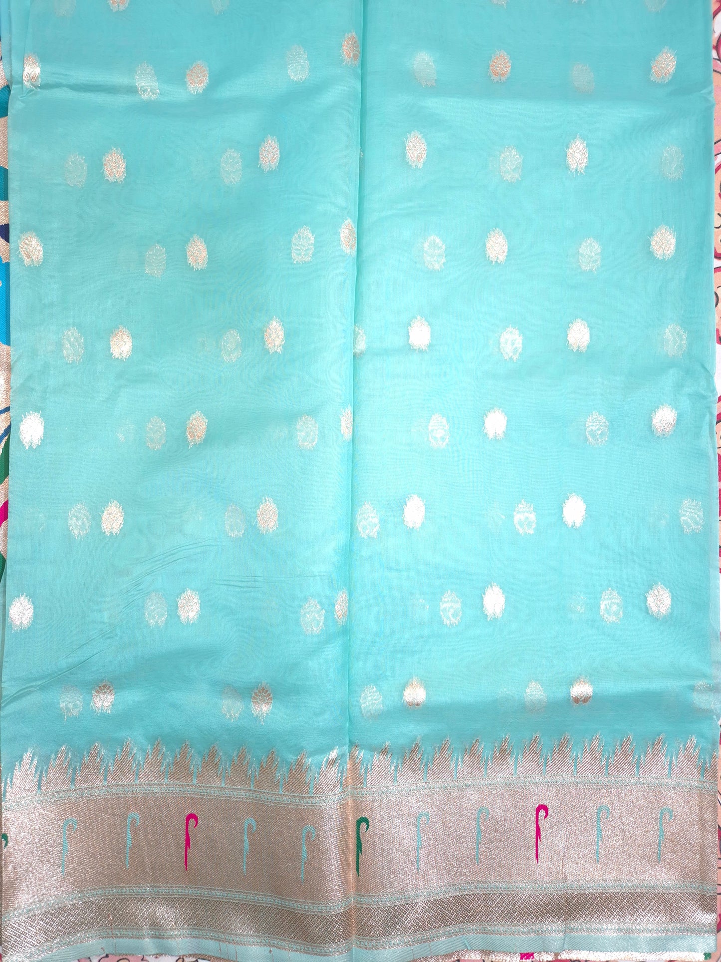 Turquoise Tissue Paithani Silk Saree