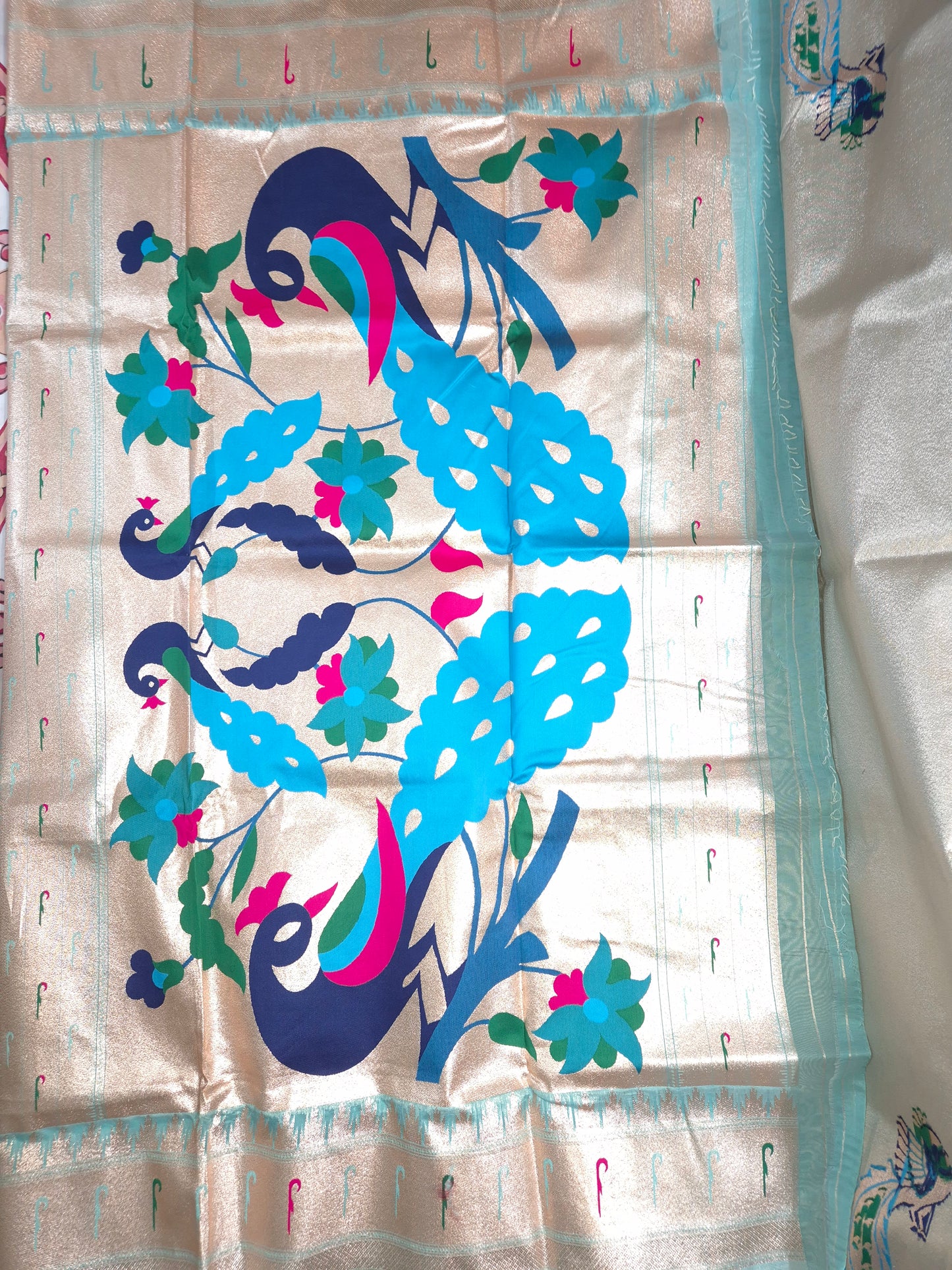 Turquoise Tissue Paithani Silk Saree