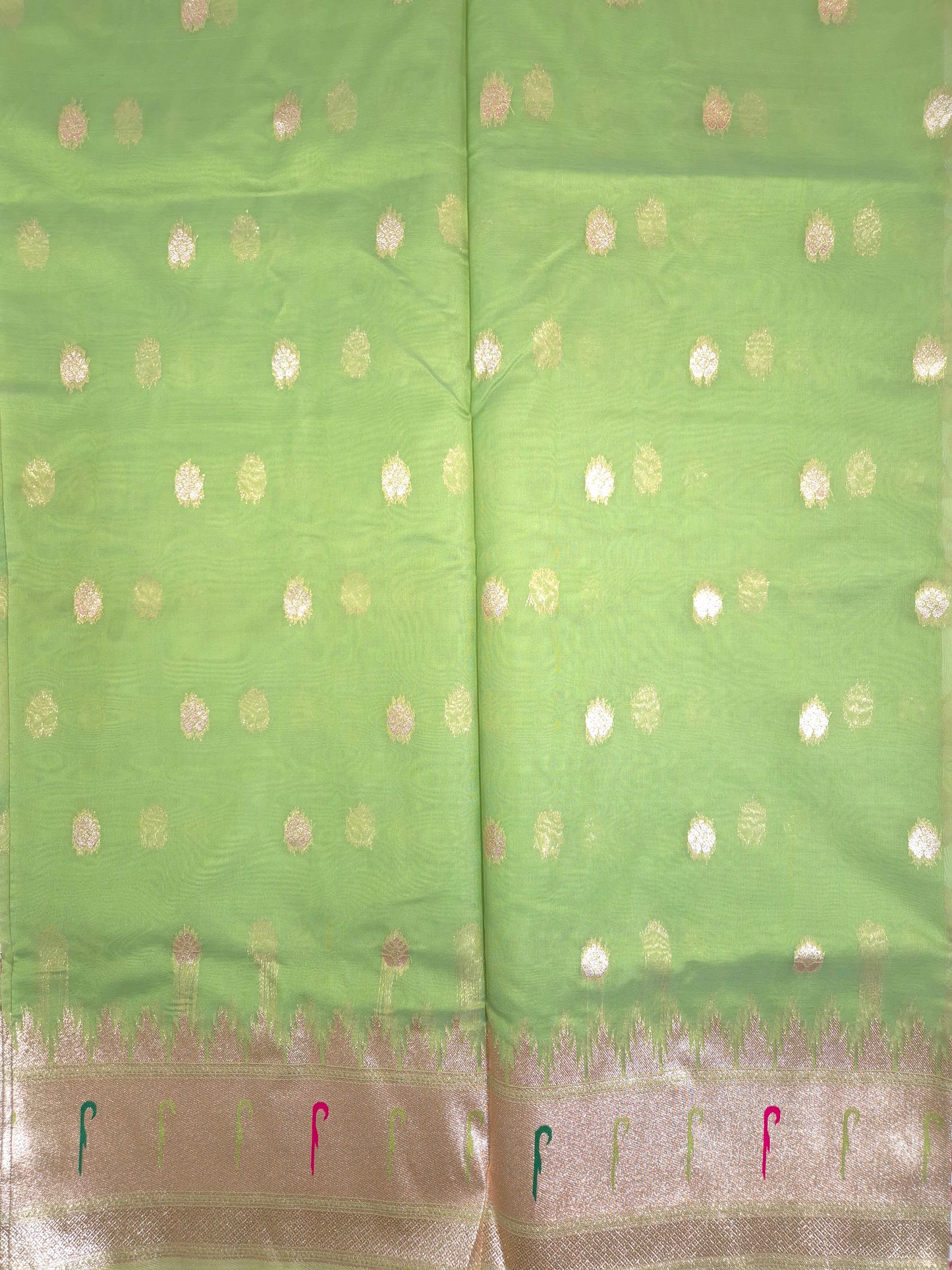 Lime Green Tissue Paithani Silk Saree