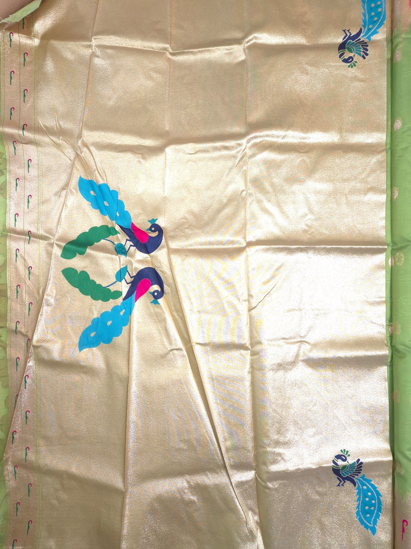Lime Green Tissue Paithani Silk Saree