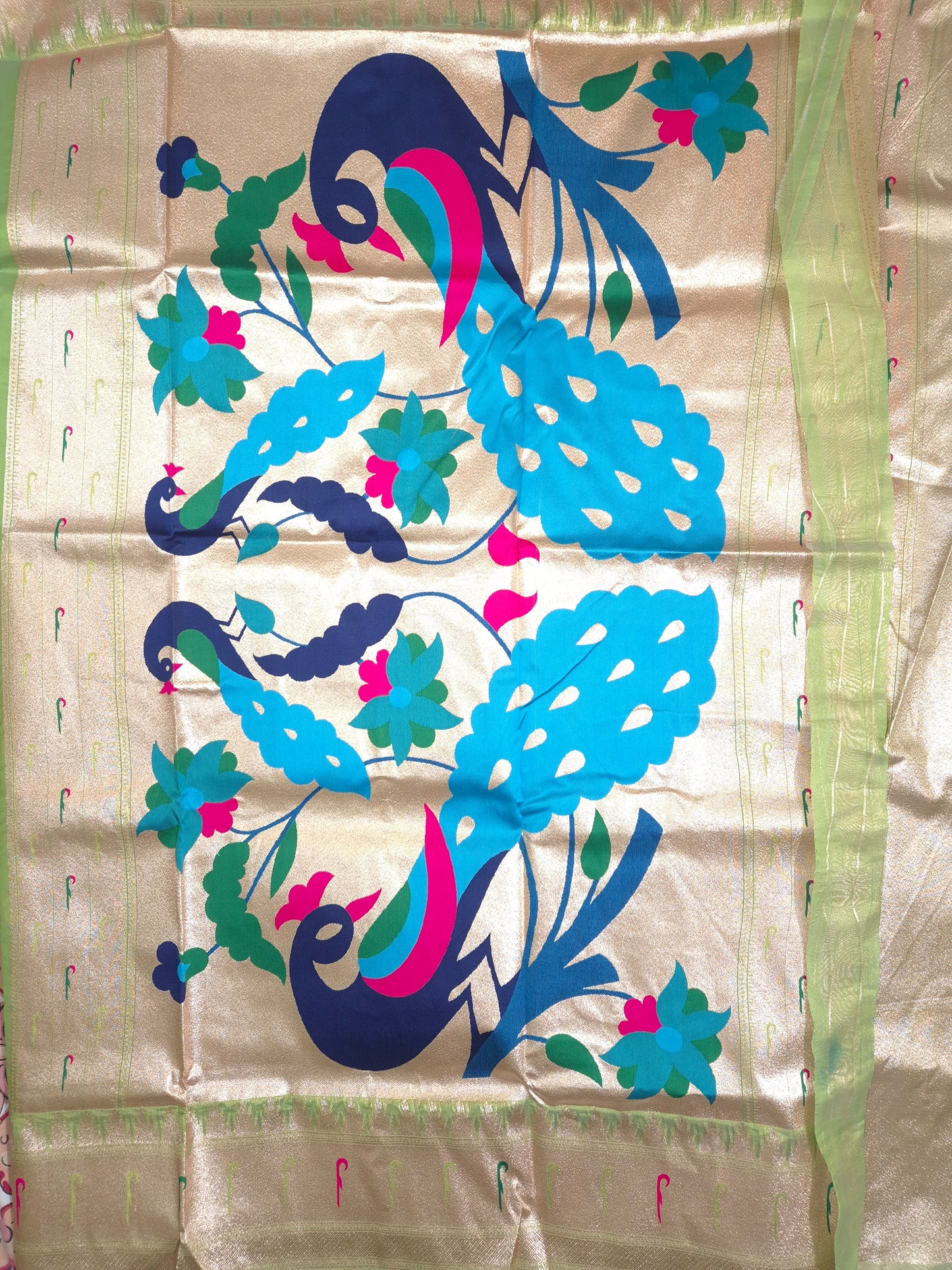 Lime Green Tissue Paithani Silk Saree