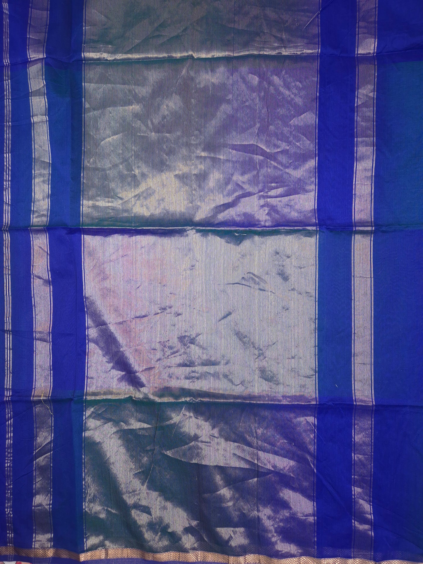 Royal Blue Maheshwari Silk Saree with Green tinge