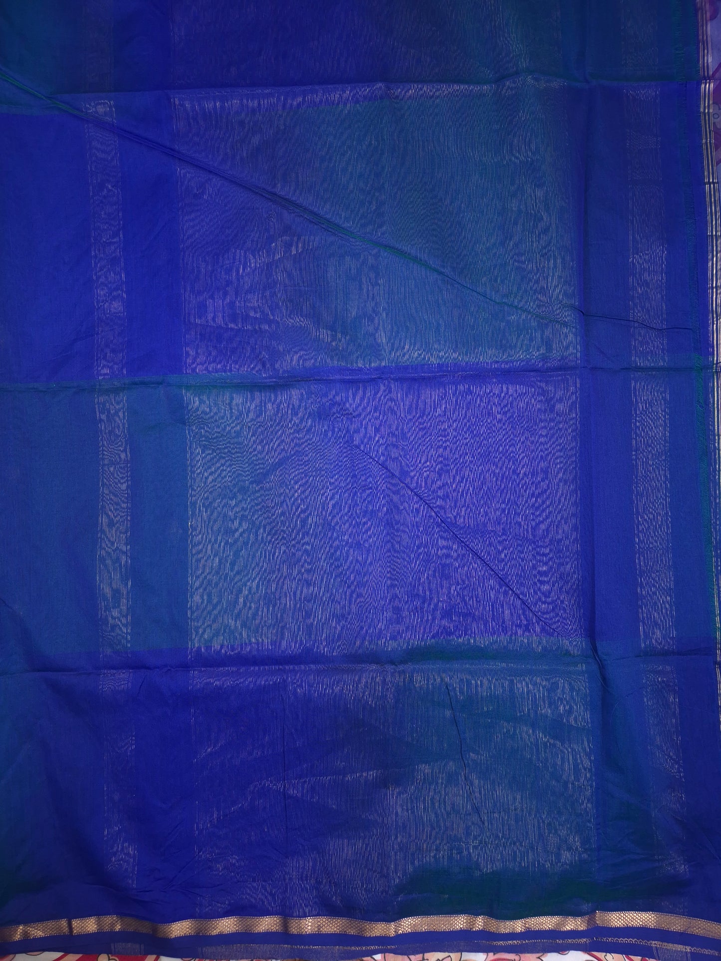Royal Blue Maheshwari Silk Saree with Green tinge