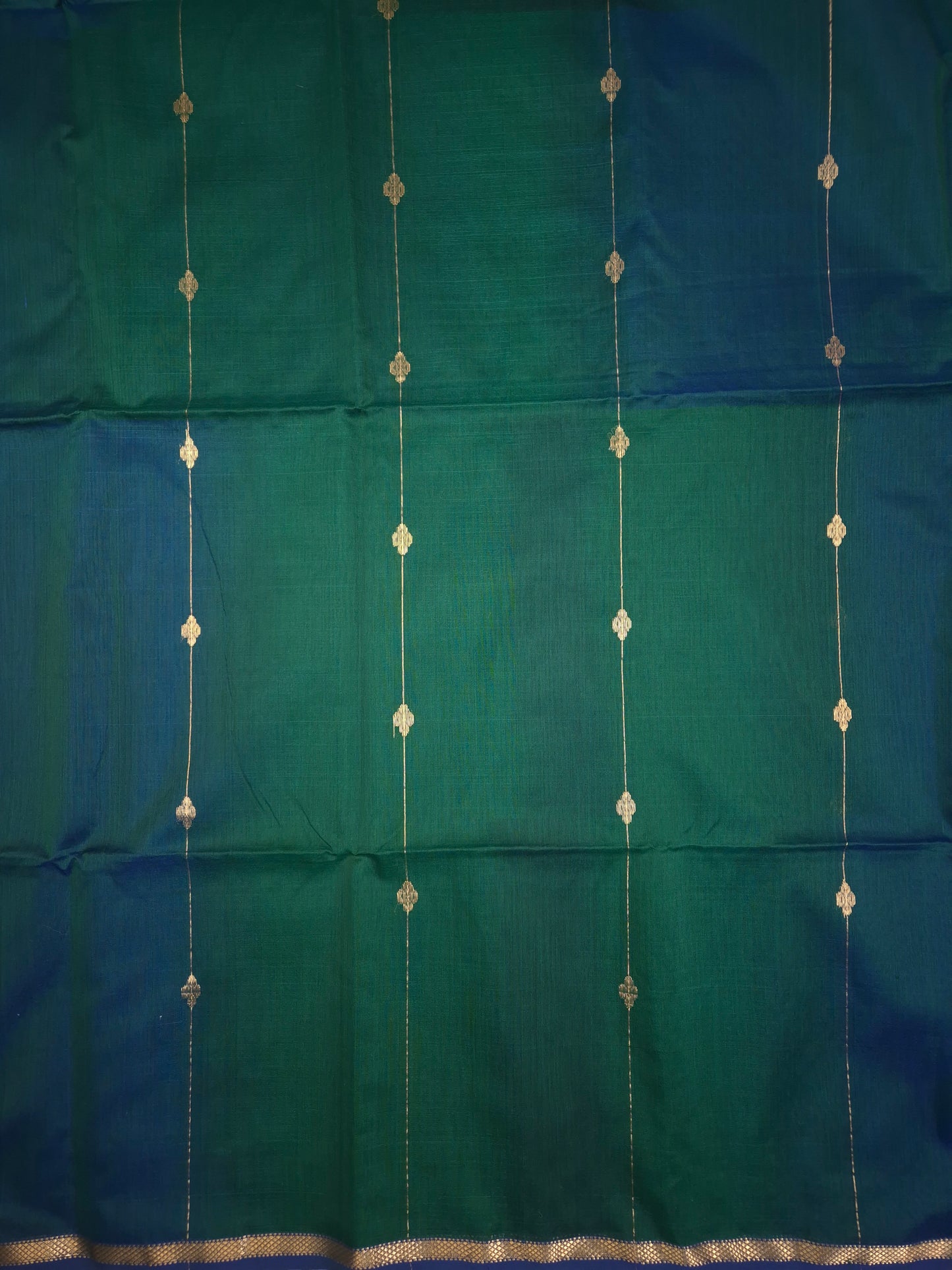 Peacock Green Maheshwari Silk Saree with Dark Blue tinge