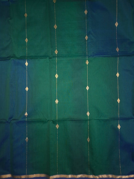 Peacock Green Maheshwari Silk Saree with Dark Blue tinge