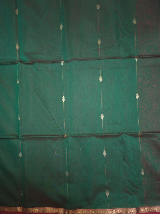 Dark Green Maheshwari Silk Saree with Red combination
