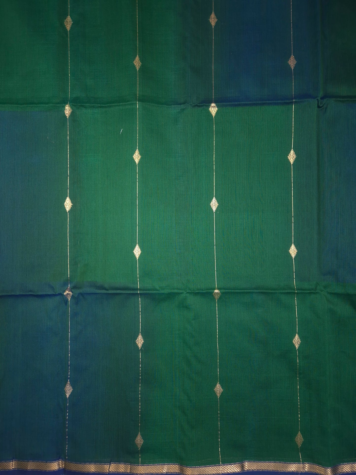 Dark Green Maheshwari Silk Saree with Dark Blue Tinge