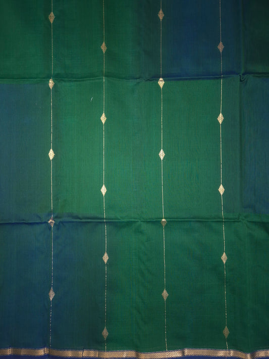 Dark Green Maheshwari Silk Saree with Dark Blue Tinge