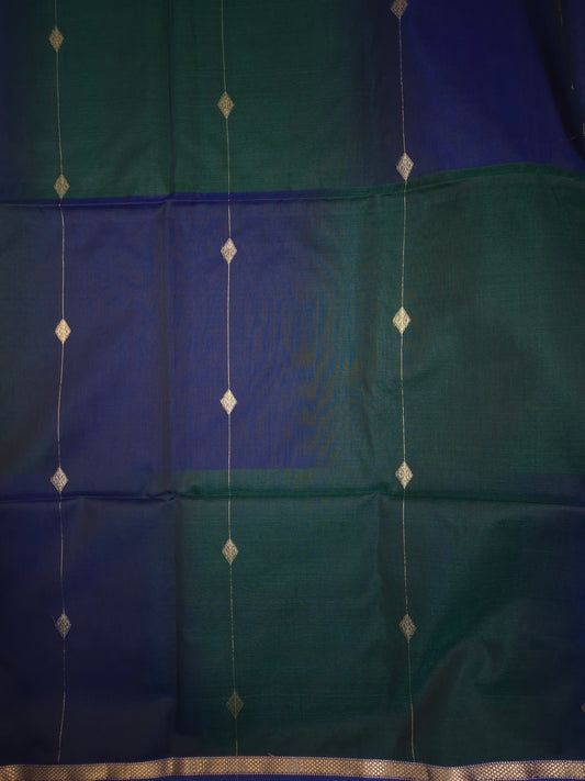 Navy Blue Maheshwari Silk Saree with Dark Green Tinge
