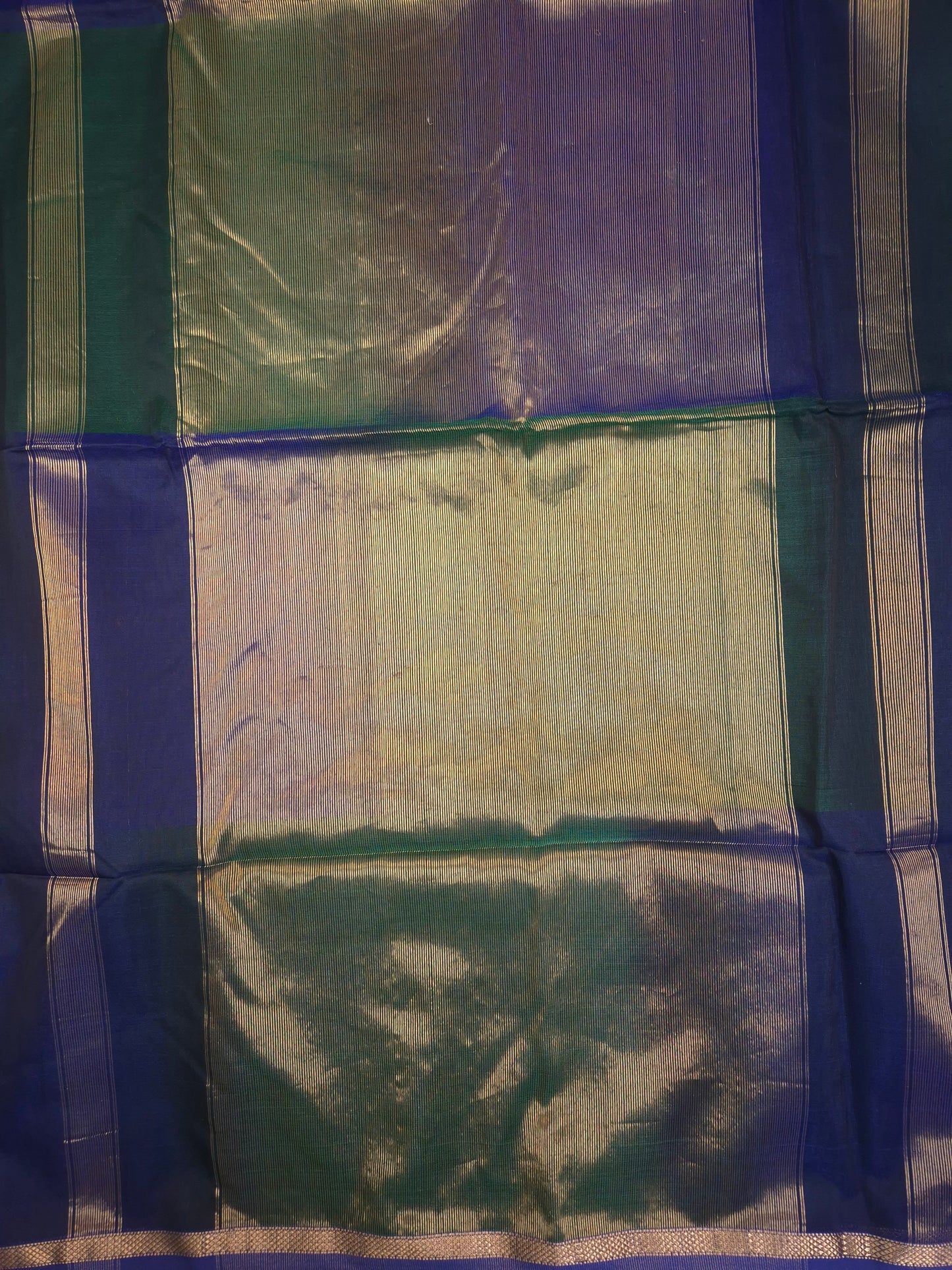 Navy Blue Maheshwari Silk Saree with Dark Green Tinge