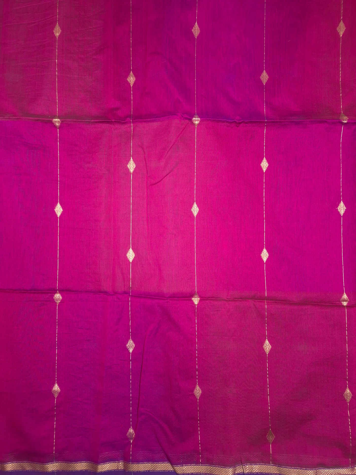 Magenta Pink Maheshwari Silk Saree with Purple and Green Tinge