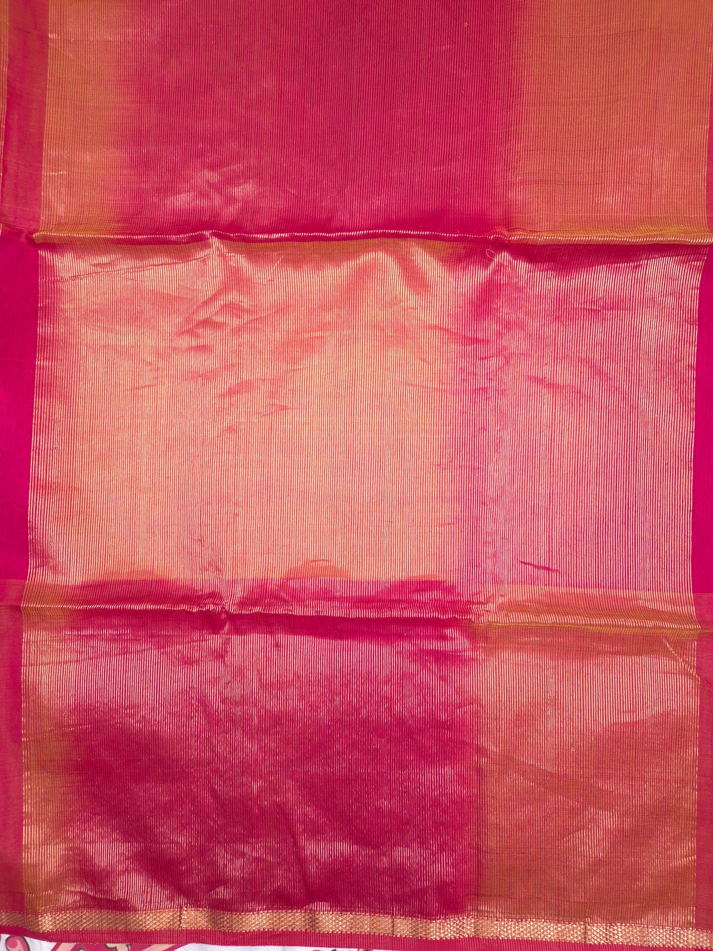 Rani Pink Maheshwari Silk Saree With Orange Combination