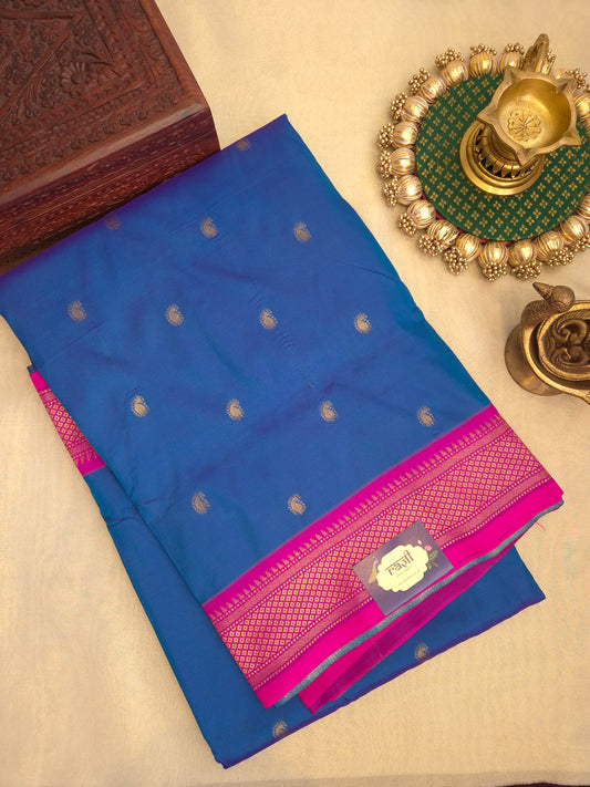 Royal Blue Paithani Saree with Pink Border