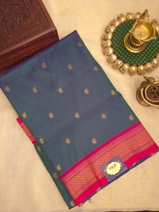 Peacock Green Paithani Saree with Pink Border