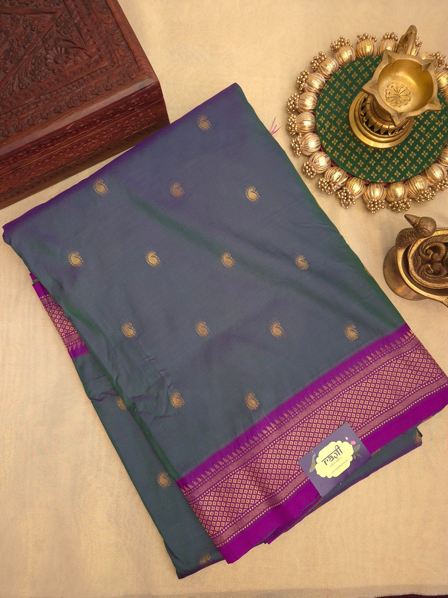 Peacock Green Paithani Saree with Purple Border