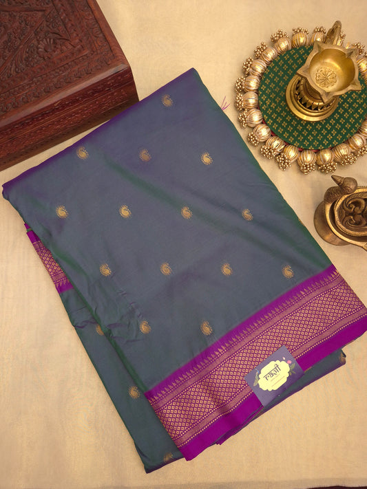 Peacock Green Paithani Saree with Purple Border