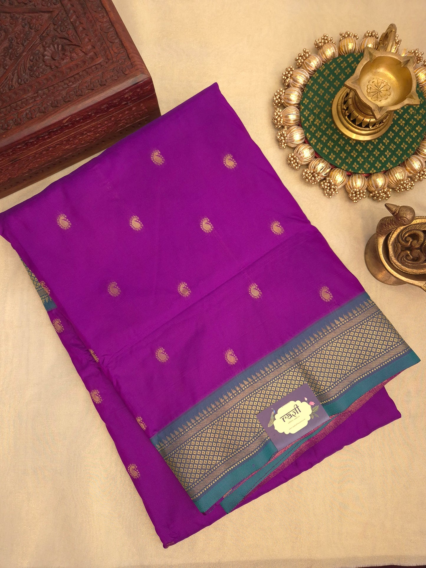 Purple Paithani Saree with Peacock Green Border
