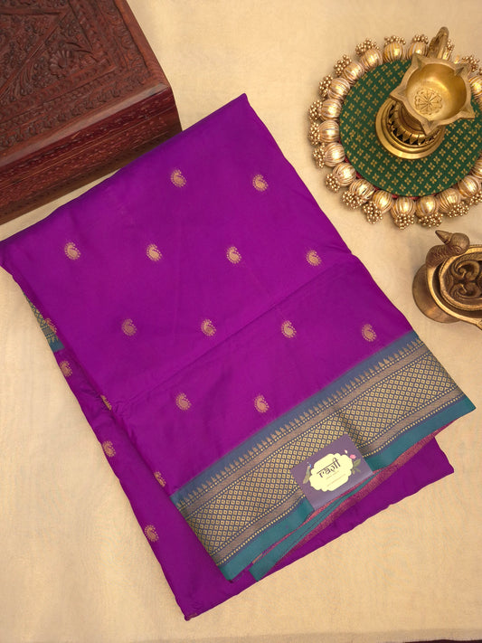 Purple Paithani Saree with Peacock Green Border