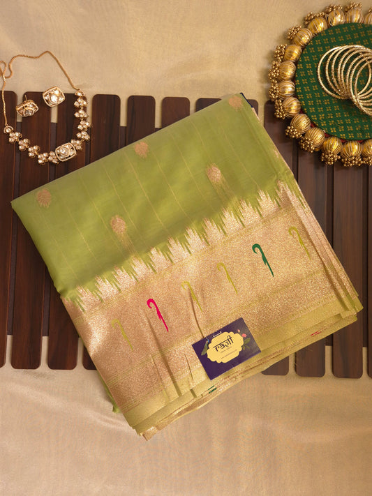 Lime Green Tissue Paithani Silk Saree