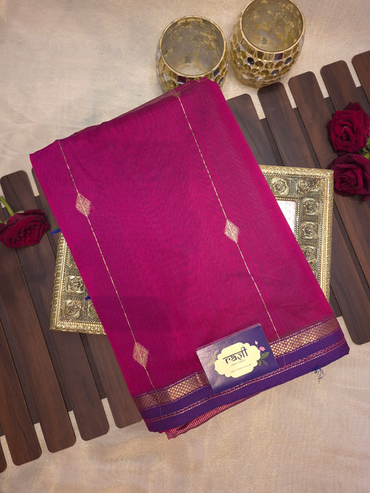 Magenta Pink Maheshwari Silk Saree with Purple and Green Tinge