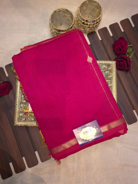 Rani Pink Maheshwari Silk Saree With Orange Combination